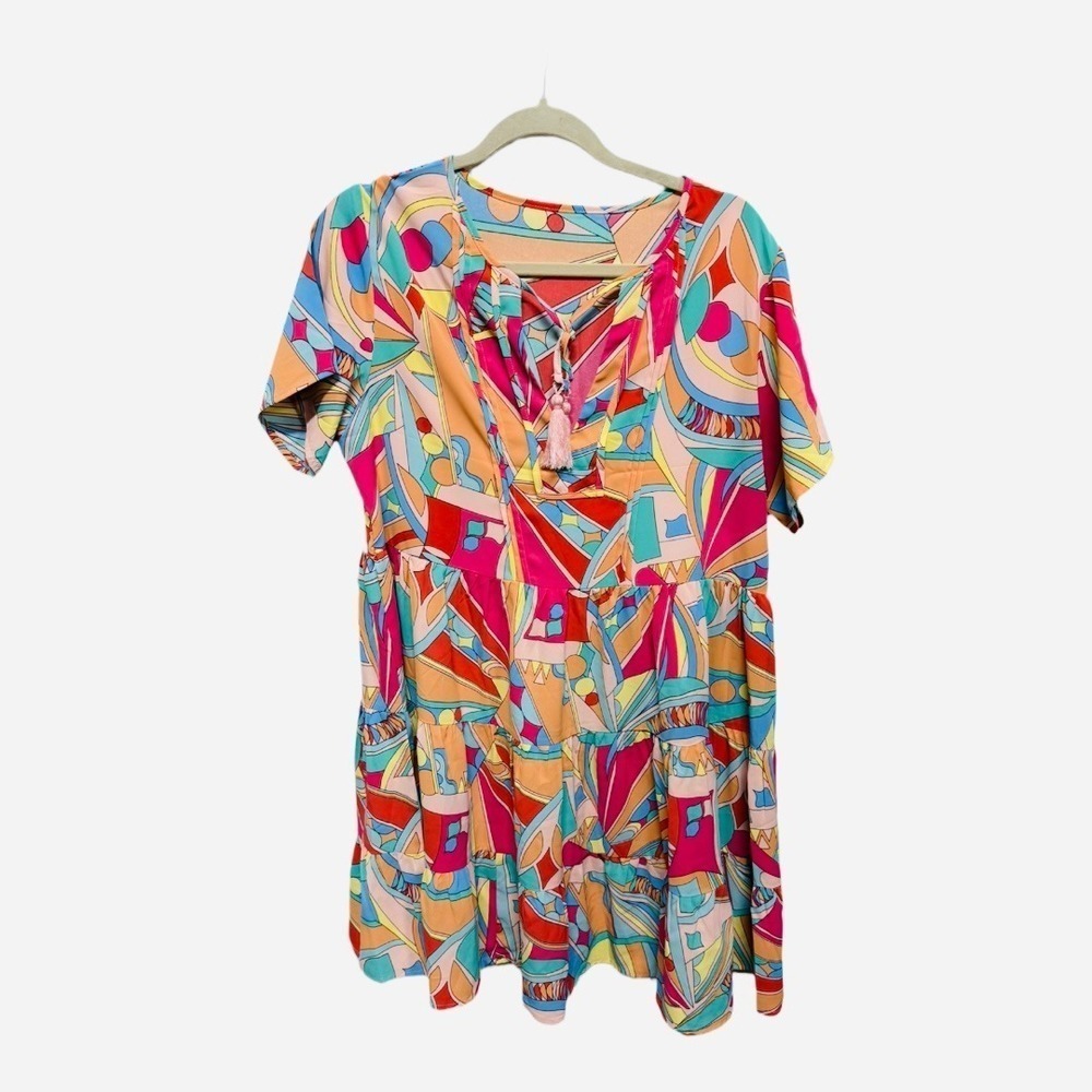 Women's Dress Abstract Print Casual Pullover V-neck Knee-high Waist Dress Large